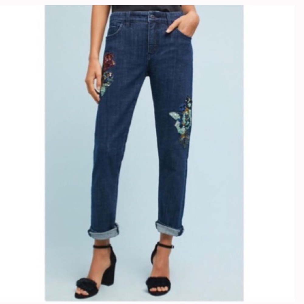 Anthro Pilcro sequin slim boyfriend jeans, size 30